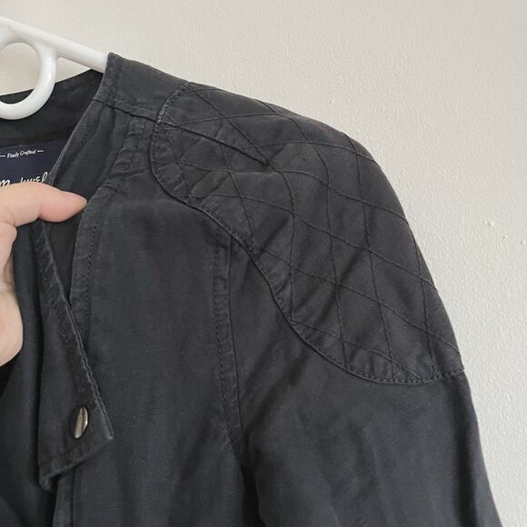 Madewell Black Moto Jacket Quilted Shoulders Asymmetrical Zip Size 2 Linen Blend - Picture 6 of 9